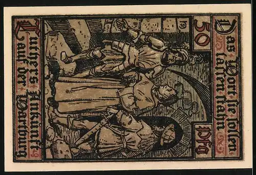 Notgeld Eisenach 1921, 50 Pfennig, Wartburg, Luthers Ankunft