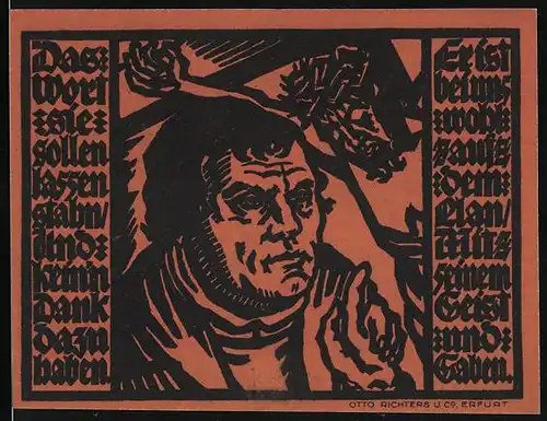 Notgeld Erfurt 1921, 50 Pfennig, Martin Luther, Wappen