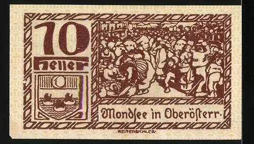 Notgeld Mondsee 1920, 10 Heller, Wappen, Holzfäller