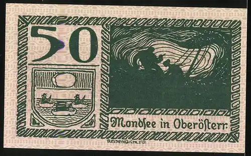 Notgeld Mondsee 1920, 50 Heller, Ortsansicht, Wappen