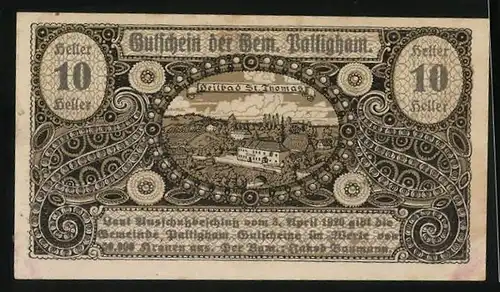 Notgeld Pattigham 1920, 10 Heller, Heilbad St. Thomas