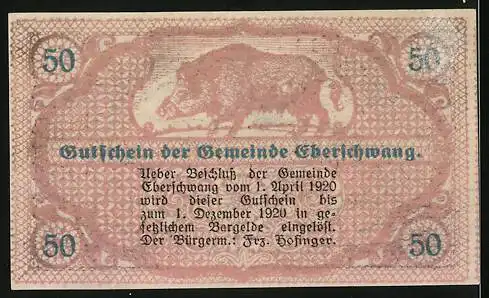 Notgeld Eberschwang 1920, 50 Heller, Wallfahrtskirche