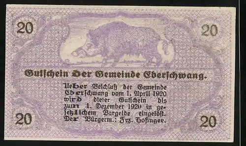 Notgeld Eberschwang 1920, 20 Heller, Wallfahrtskirche