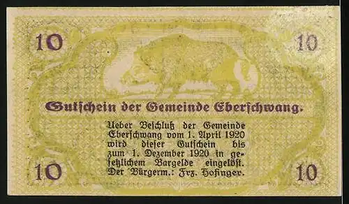 Notgeld Eberschwang 1920, 10 Heller, Wallfahrtskirche