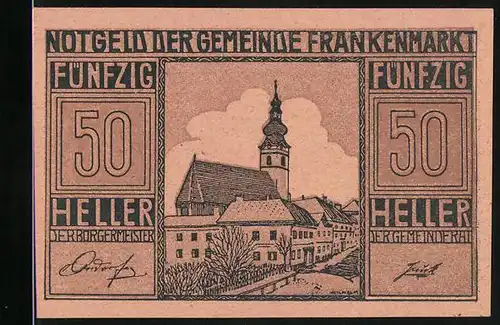 Notgeld Frankenmarkt 1921, 50 Heller, Kirche