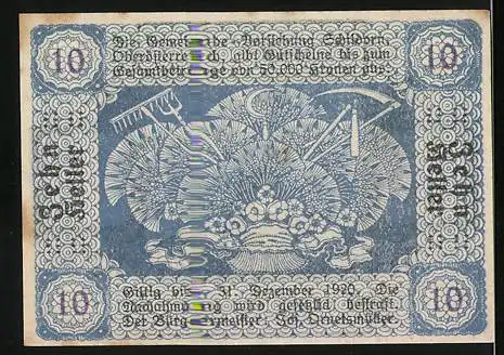 Notgeld Schildorn 1920, 10 Heller, Bauer bei der Aussaat