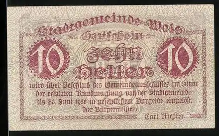 Notgeld Wels 1920, 10 Heller, Ledererturm