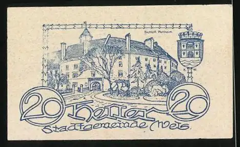 Notgeld Wels 1920, 20 Heller, Schloss Pollheim, Wappen