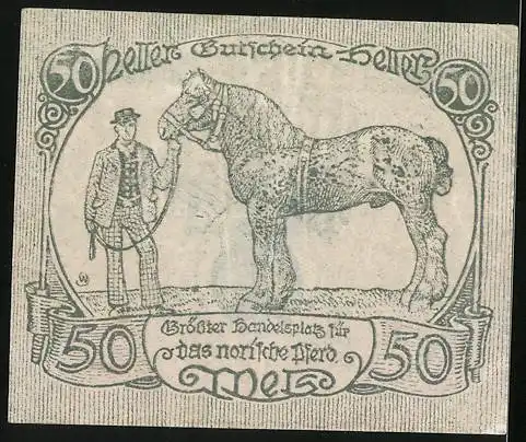 Notgeld Wels 1920, 50 Heller, Bauer mit Pferd