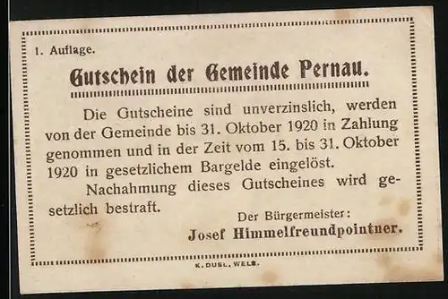 Notgeld Pernau 1920, 10 Heller, Müller mit Mehlsäcken