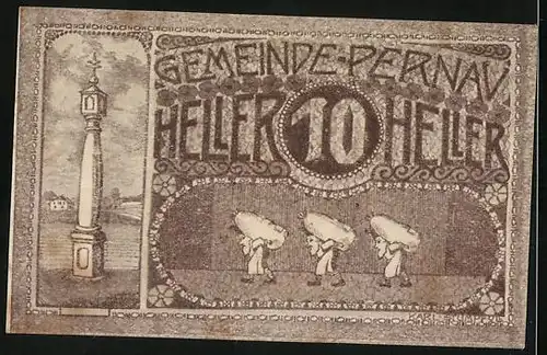 Notgeld Pernau 1920, 10 Heller, Müller mit Mehlsäcken