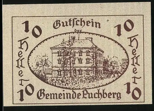 Notgeld Puchberg 1921, 10 Heller, Gebäudeansicht
