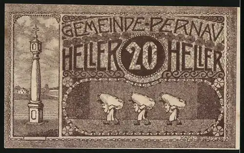 Notgeld Pernau 1920, 20 Heller, Müller mit Mehlsäcken