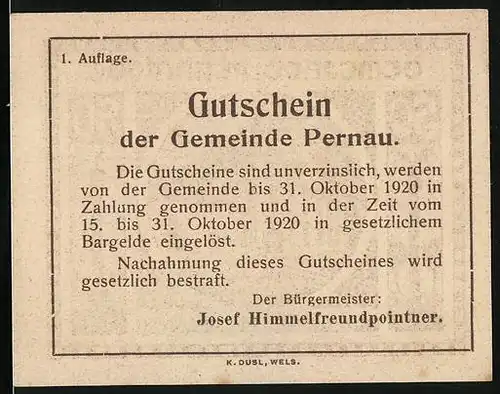 Notgeld Pernau 1920, 50 Heller, Gebäudeansicht, Denkmäler