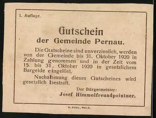 Notgeld Pernau 1920, 50 Heller, Denkmäler, Gebäudeansicht