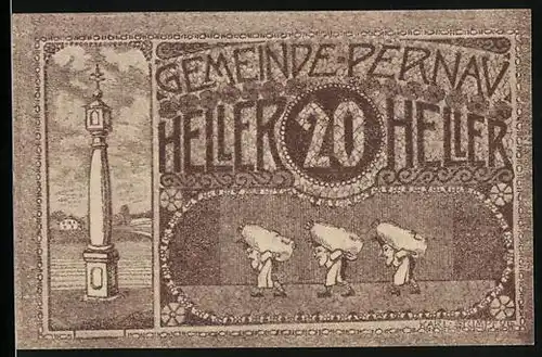 Notgeld Pernau 1920, 20 Heller, Müller mit Mehlsäcken