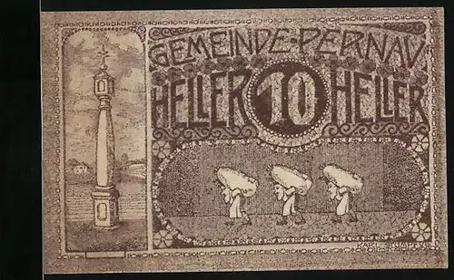 Notgeld Pernau 1920, 10 Heller, Müller mit Mehlsäcken