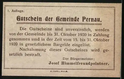 Notgeld Pernau 1920, 10 Heller, Müller mit Mehlsäcken