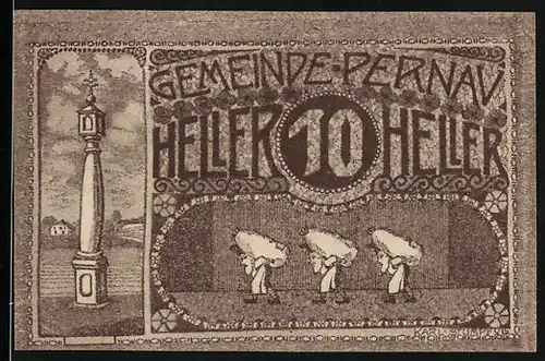 Notgeld Pernau 1920, 10 Heller, Müller mit Mehlsäcken