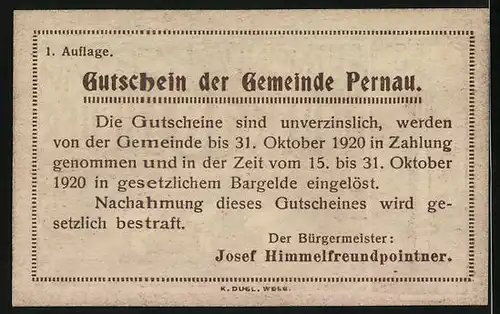 Notgeld Pernau 1920, 10 Heller, Müller mit Mehlsäcken