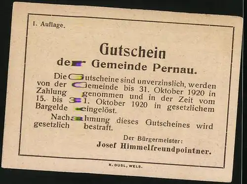 Notgeld Pernau 1920, 50 Heller, Gebäudeansicht, Denkmäler