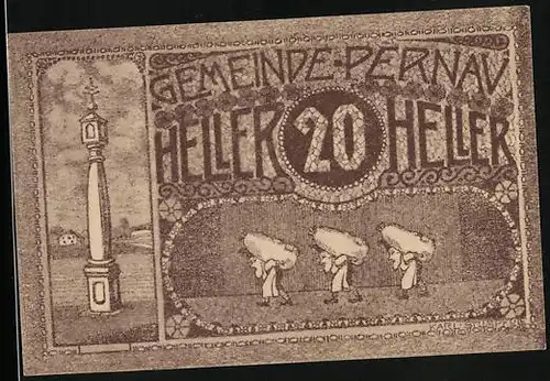 Notgeld Pernau 1920, 20 Heller, Müller mit Mehlsäcken