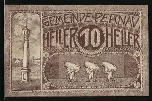 Notgeld Pernau 1920, 10 Heller, Müller mit Mehlsäcken