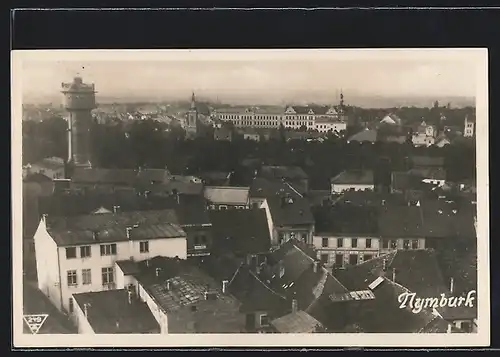 AK Nymburk, Teilansicht mit Wasserturm aus der Vogelschau