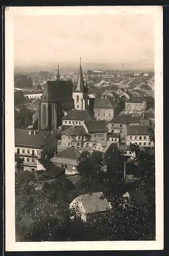 AK Slany, Teilansicht mit Kirche