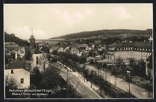 AK Oberschlema, Blick auf Kirche und Kurhaus