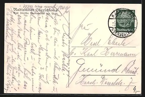 AK Oberschlema, Ortsansicht hinter Bäumen