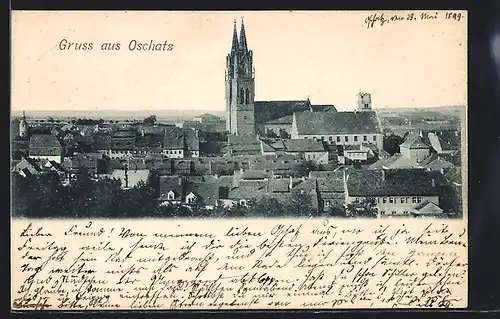 AK Oschatz, Ortsansicht mit Kirche