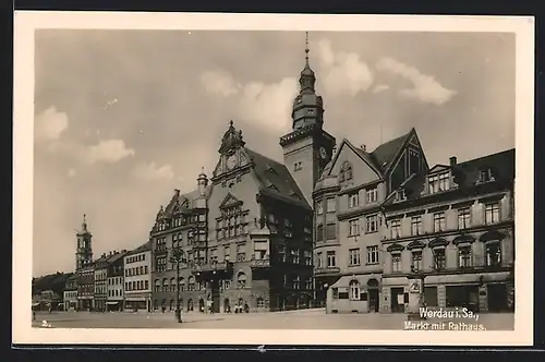 AK Werdau i. Sa., Markt mit Rathaus