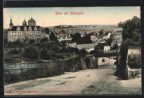 AK Zschopau, Ortsansicht mit Schloss