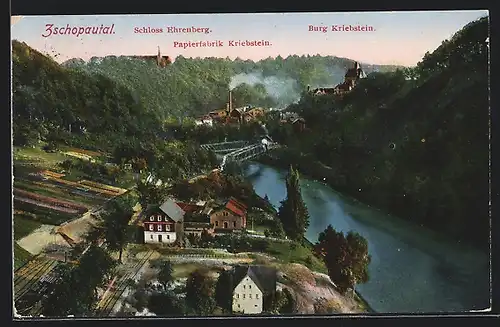 AK Zschopau, Schloss Ehrenberg, Papierfabrik Kriebstein, Burg Kriebstein