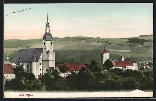 AK Zschopau, Ortsansicht mit Kirche