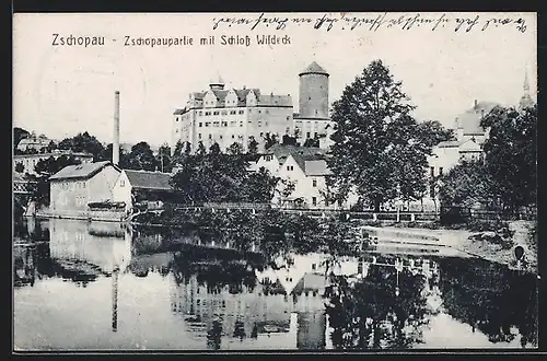 AK Zschopau, Blick zum Schloss Wildeck