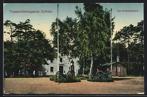 AK Zeithain, Partie am Denkmalsplatz auf dem Truppen-Übungsplatz