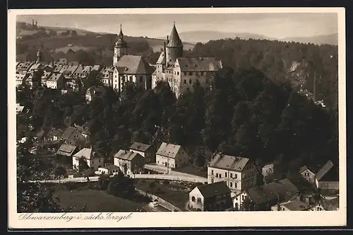 AK Schwarzenberg i. sächs. Erzgeb., Ortspartie mit Kirche