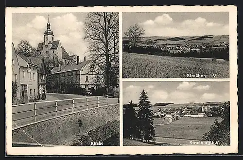 AK Strassberg i. V., Teilansicht, Strassenpartie mit Kirche