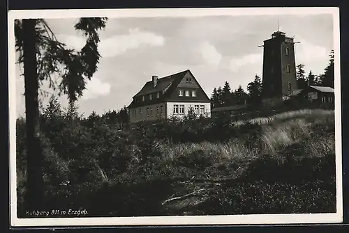 AK Kuhberg / Schönheide, Gasthof Neues Berghaus mit Aussichtsturm