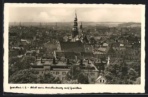 AK Zwickau i. Sa., Blick vom Brückenberg auf den Ort mit Kirche