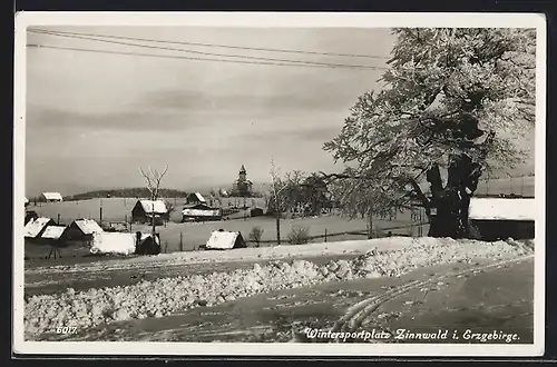 AK Zinnwald i. Erzgebirge, Ortspartie im Schnee