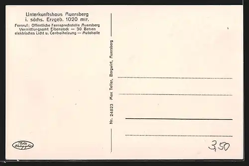 AK Auersberg /Erzgeb., Unterkunftshaus und Aussichtsturm