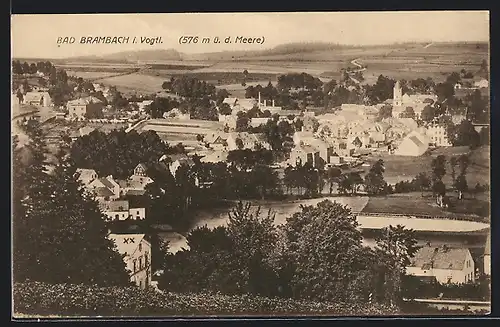 AK Bad Brambach i. Vogtl., Teilansicht mit Kirche