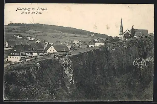 AK Altenberg im Erzgeb., Blick in die Pinge mit Kirche