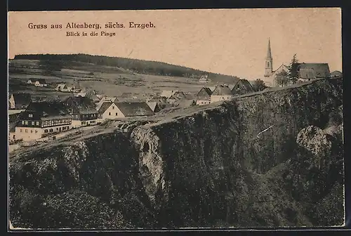 AK Altenberg /Sächs. Erzgeb., Blick in die Pinge mit Kirche