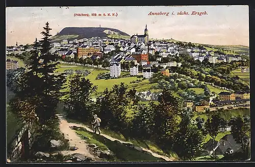 AK Annaberg i. Erzg., Ortspanorama mit Pöhlberg