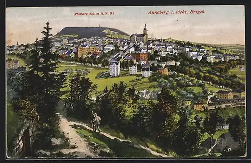 AK Annaberg i. Erzg., Ortspanorama mit Pöhlberg