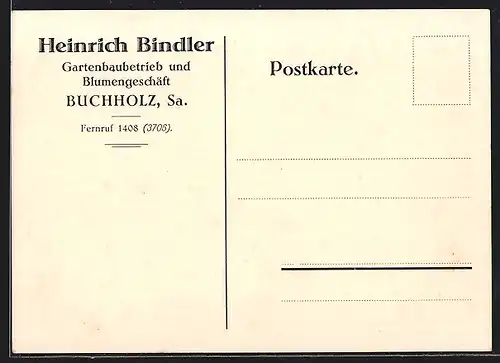AK Buchholz /Sa., Heinrich Bindler Gartenbaubetrieb und Blumengeschäft